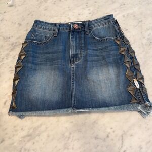 One x OneTeaspoon 2020 Mini Skirt Blue Denim Studded Pyramid High Waist 24